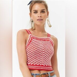 Forever 21 Small Red White Crochet Cropped Tank Boho Festival Coquette Y2K